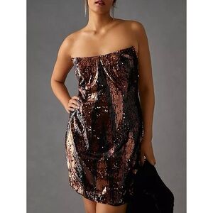 Anthropologie Strapless Sequin Mini Dress Brown/Black Size 22W NWT